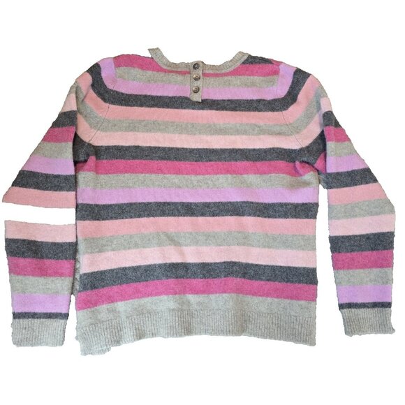 Artisan NY XL/TG Merino Wool Striped Sweater Pink Purple Gray Crew Neck Soft - Picture 2 of 6